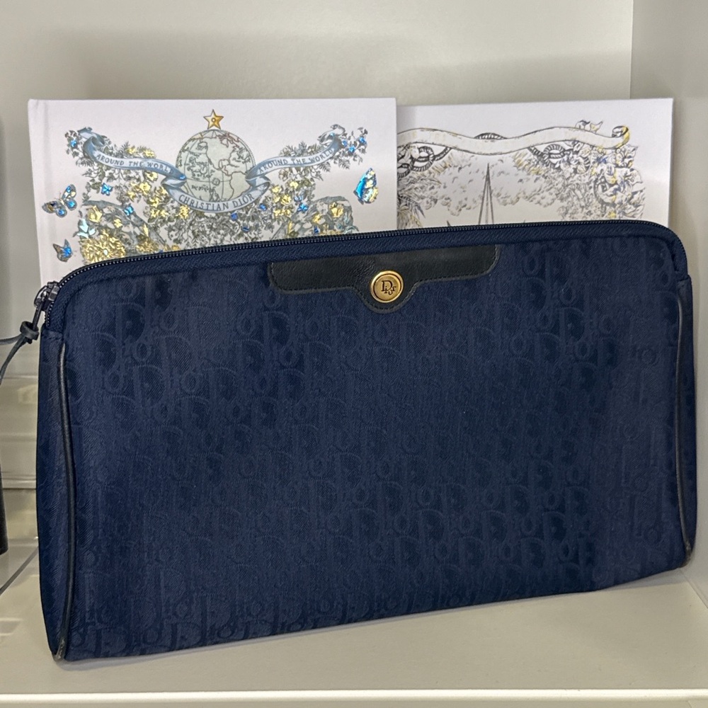 Dior Navy Blue Monogram Clutch Wristlet